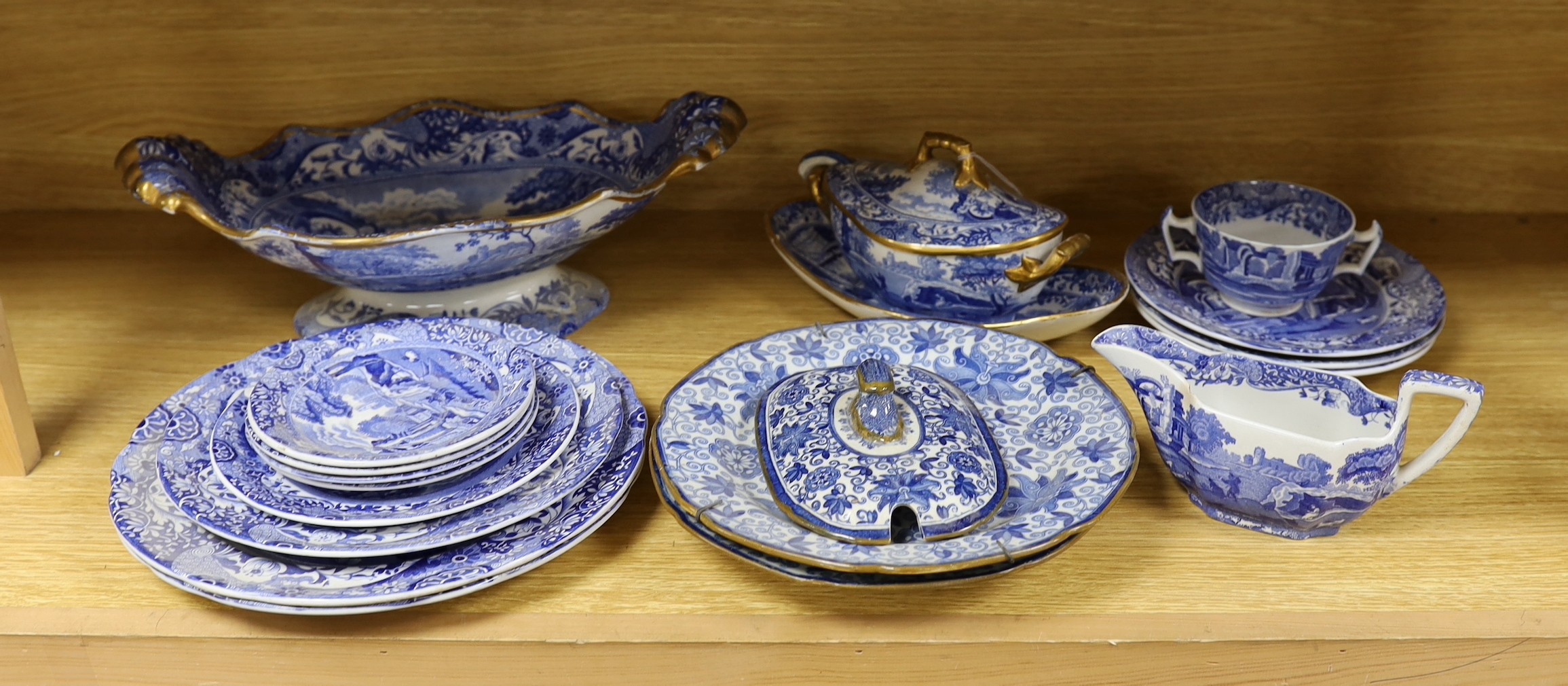 Spode Italian blue and white dessert and tea wares, 19th century and modern and other 19th century blue and white wares